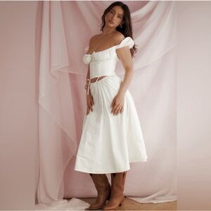 NWT House of CB Cora White Gathered Midi Skirt Sz XS $119